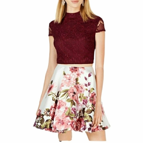 City Studio Semi-Formal Floral/Lace 2-Piece Dress - Picture 1 of 13
